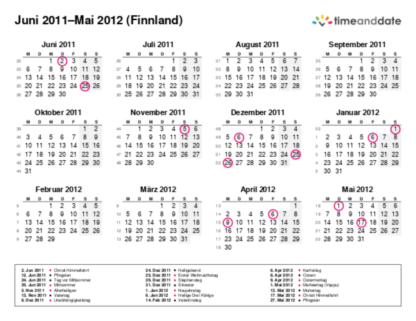 Kalender für 2011 in Finnland