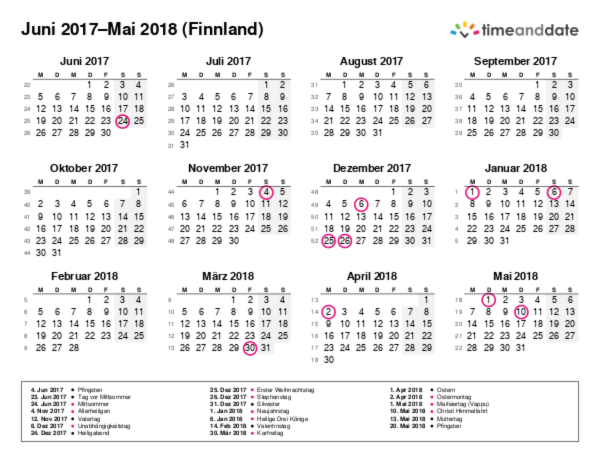 Kalender für 2017 in Finnland