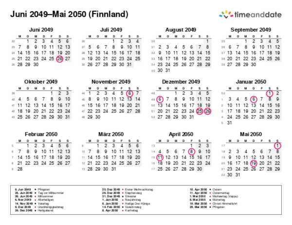 Kalender für 2049 in Finnland