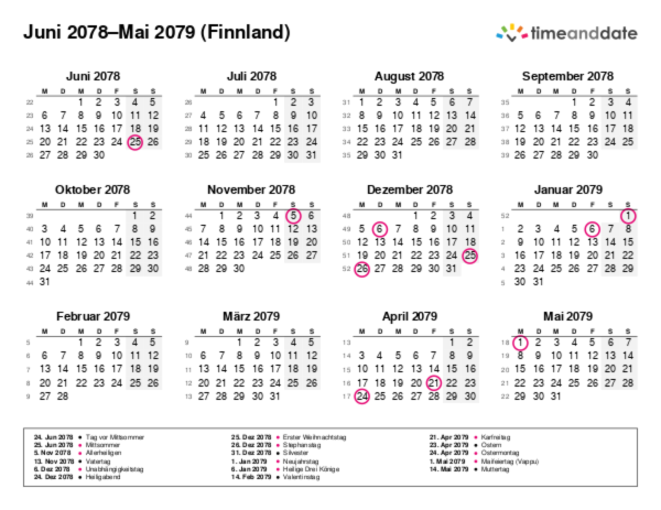 Kalender für 2078 in Finnland