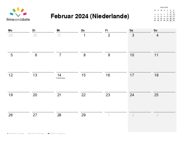 Kalender für 2024 in Niederlande