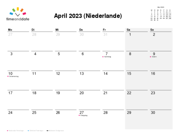 Kalender für 2023 in Niederlande