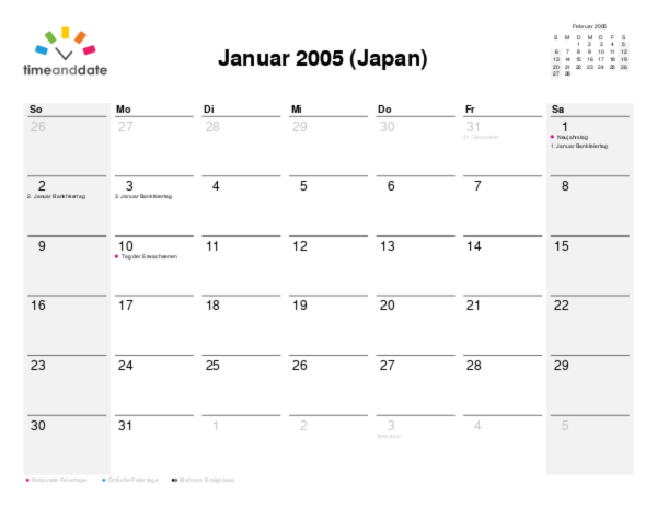 Kalender für 2005 in Japan