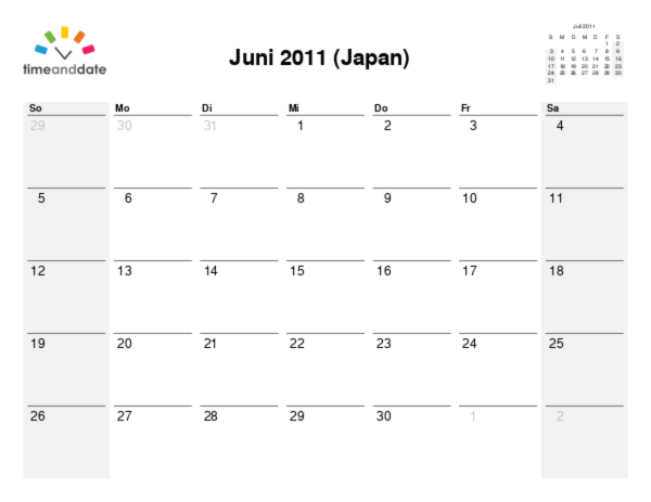 Kalender für 2011 in Japan