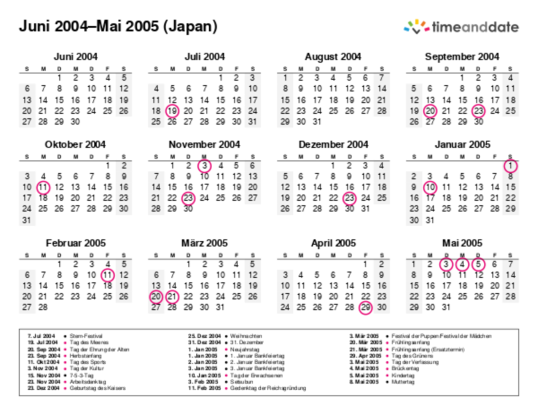 Kalender für 2004 in Japan