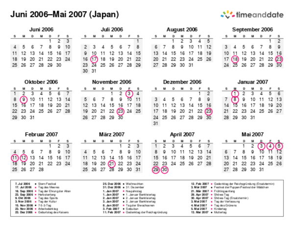 Kalender für 2006 in Japan