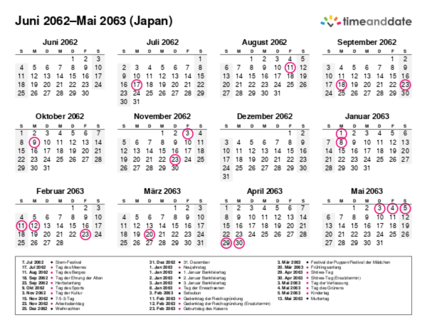 Kalender für 2062 in Japan