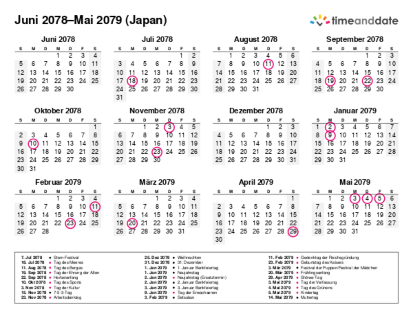 Kalender für 2078 in Japan