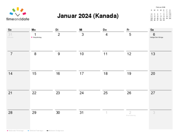 Kalender für 2024 in Kanada
