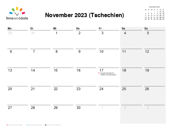 Kalender für 2023 in Tschechien