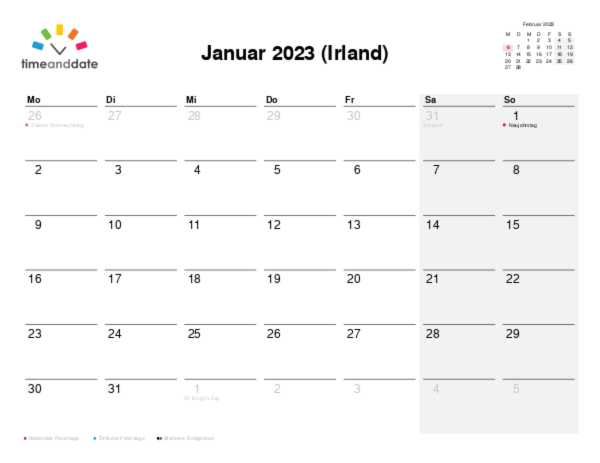 Kalender für 2023 in Irland