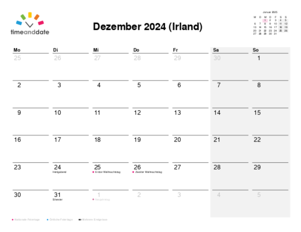 Kalender für 2024 in Irland
