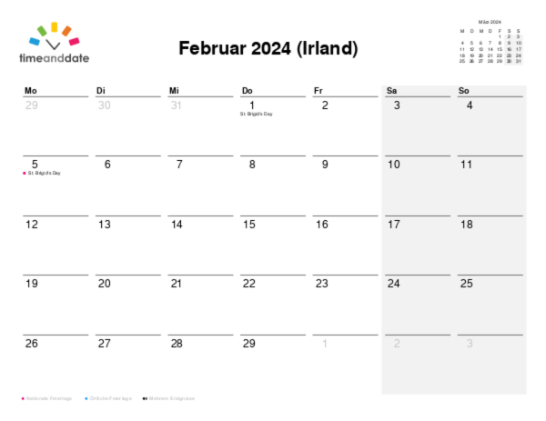 Kalender für 2024 in Irland