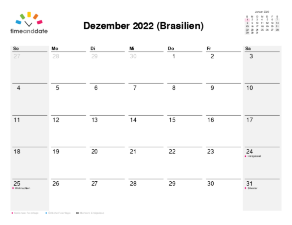 Kalender für 2022 in Brasilien