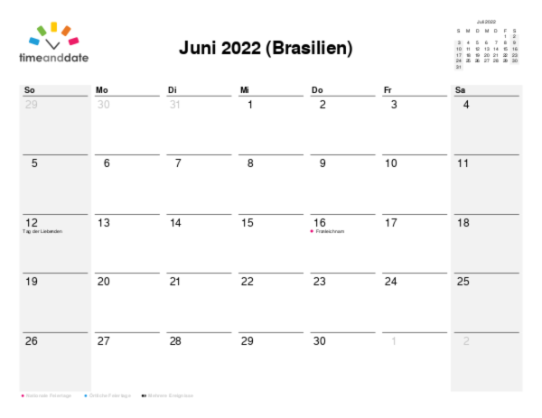 Kalender für 2022 in Brasilien
