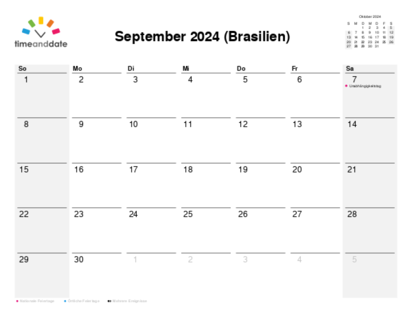 Kalender für 2024 in Brasilien