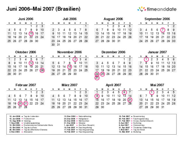 Kalender für 2006 in Brasilien