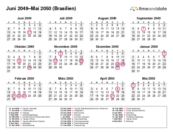 Kalender für 2049 in Brasilien