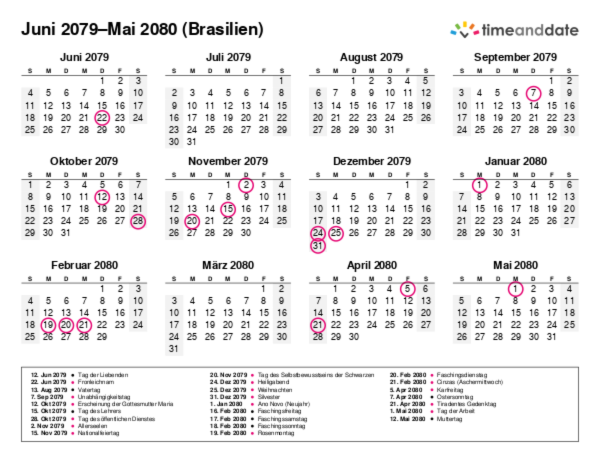 Kalender für 2079 in Brasilien