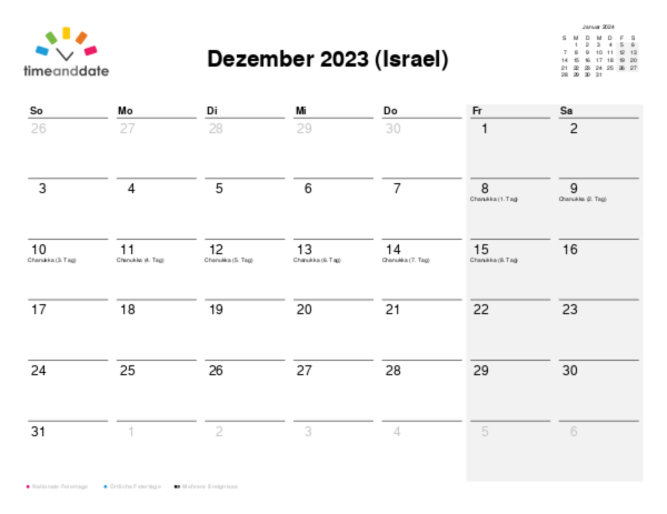 Kalender für 2023 in Israel