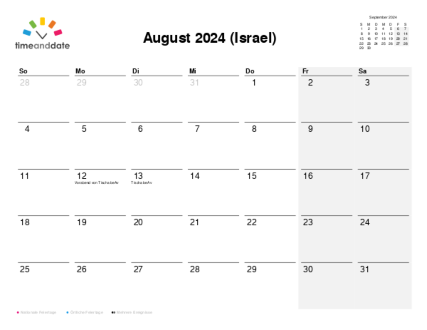 Kalender für 2024 in Israel