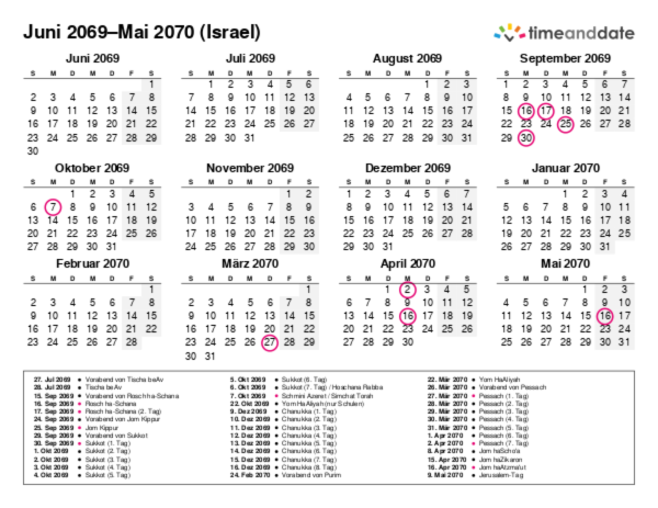 Kalender für 2069 in Israel