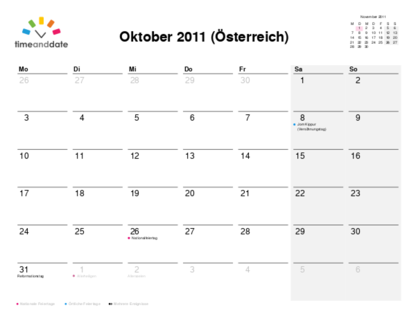 Kalender für 2011 in Österreich