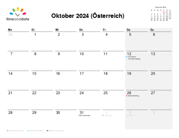 Kalender für 2024 in Österreich