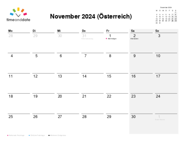 Kalender für 2024 in Österreich