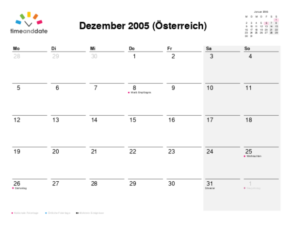 Kalender für 2005 in Österreich