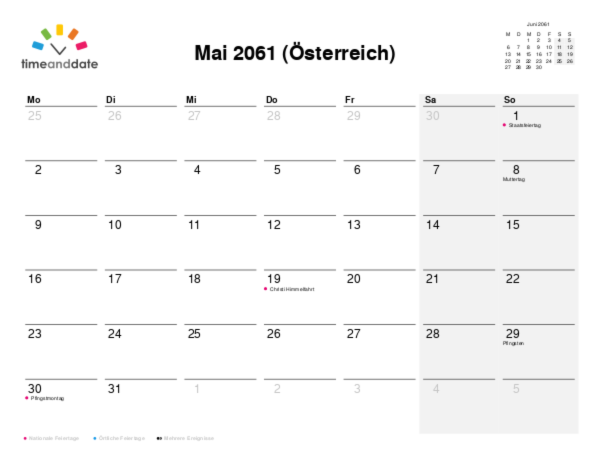 Kalender für 2061 in Österreich