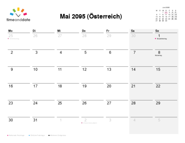 Kalender für 2095 in Österreich