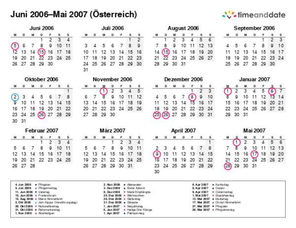 Kalender für 2006 in Österreich