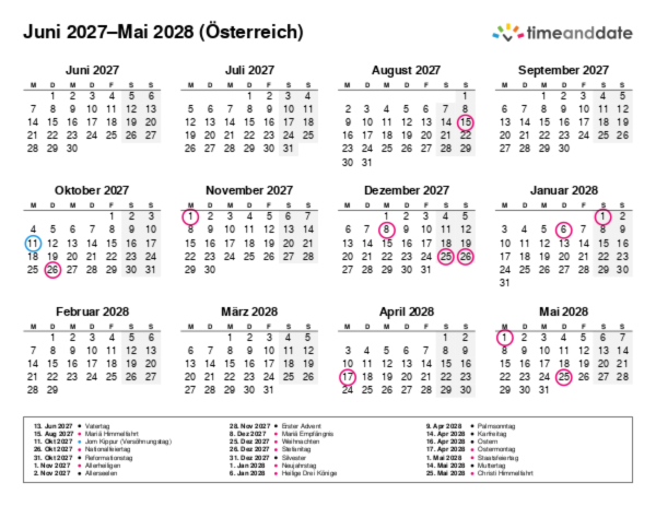 Kalender für 2027 in Österreich