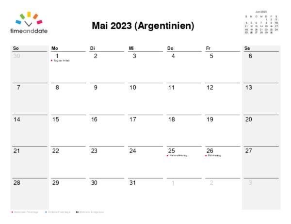 Kalender für 2023 in Argentinien