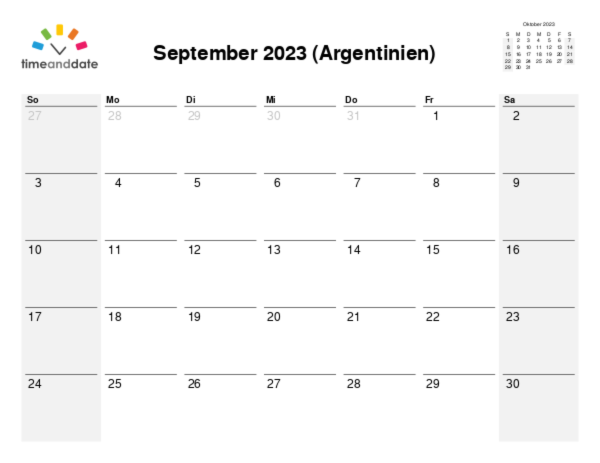 Kalender für 2023 in Argentinien