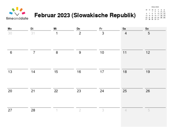 Kalender für 2023 in Slowakische Republik