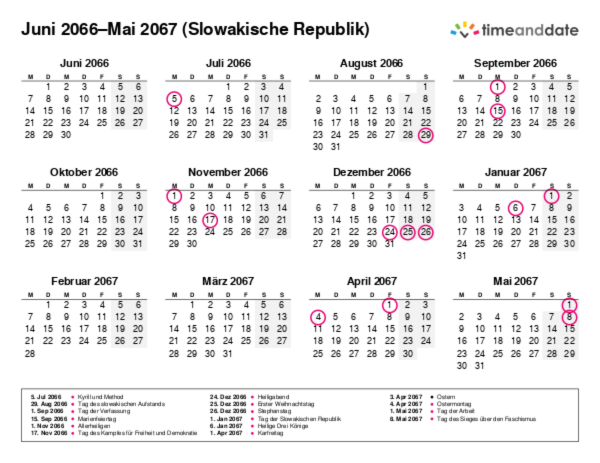 Kalender für 2066 in Slowakische Republik