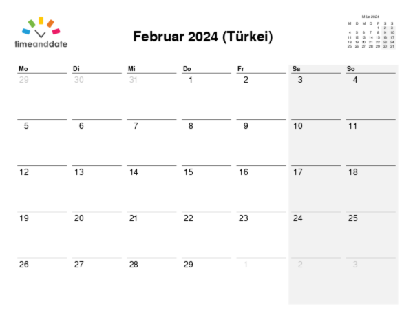Kalender für 2024 in Türkei