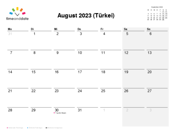 Kalender für 2023 in Türkei