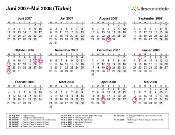 Kalender für 2007 in Türkei