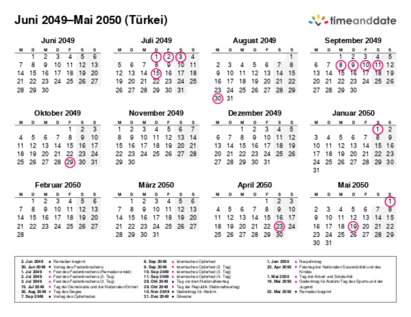 Kalender für 2049 in Türkei