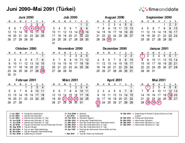 Kalender für 2090 in Türkei