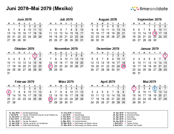 Kalender für 2078 in Mexiko