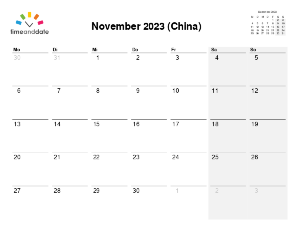 Kalender für 2023 in China