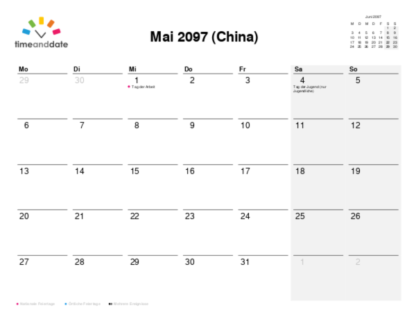 Kalender für 2097 in China