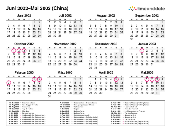 Kalender für 2002 in China