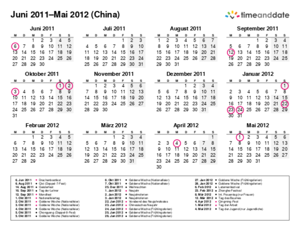Kalender für 2011 in China