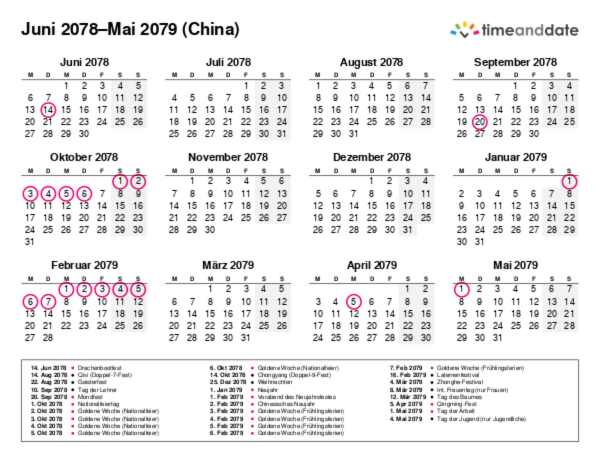 Kalender für 2078 in China