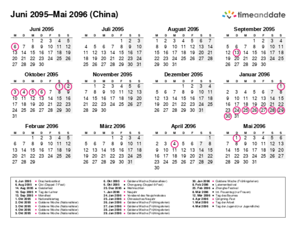 Kalender für 2095 in China